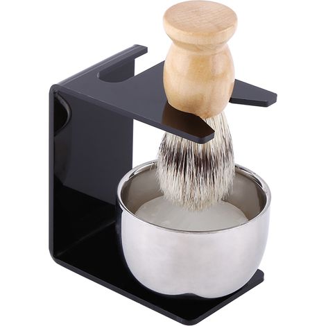 Men New Black Shaving Tool Stand Holder Nylon Hair Brush Stainless Steel Bowl Soap (1/5)