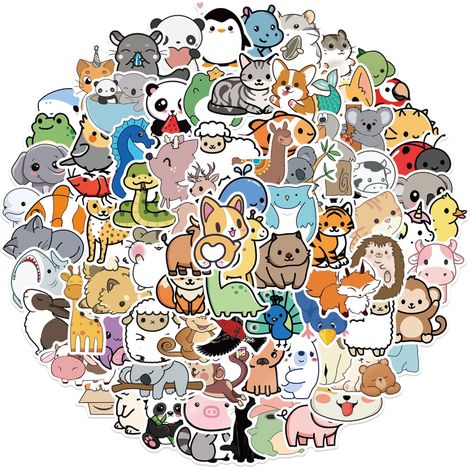 100 Autocollants Mignons Animaux Cartoon Imperméables pour Ordinateur Portable Téléphone Gourde Skateboard Guitare Valise (1/5)