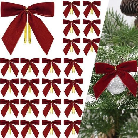 28 Weihnachtsschleifen, Weihnachtsdekoration, Christbaumschmuck, 9 x 9 cm, rote Schleife (1/5)