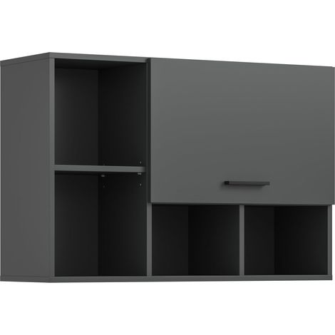 Armoire Suspendue 95 x 64 x 34 cm en Imitation Anthracite - Armoire Murale pour Salle de Bain, Cuisine ou buanderie - Armoire supérieure compacte avec Espace de Rangement - Moderne (1/5)