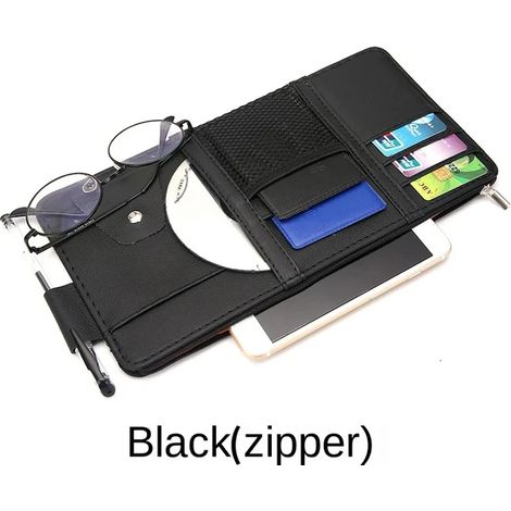 (Fermeture éclair en B) Pare-soleil de voiture, porte-cartes de visite, porte-cartes de visite, organiseur CD/DVD, boîte de rangement, clip pour lunettes de soleil, accessoires de voiture (1/5)