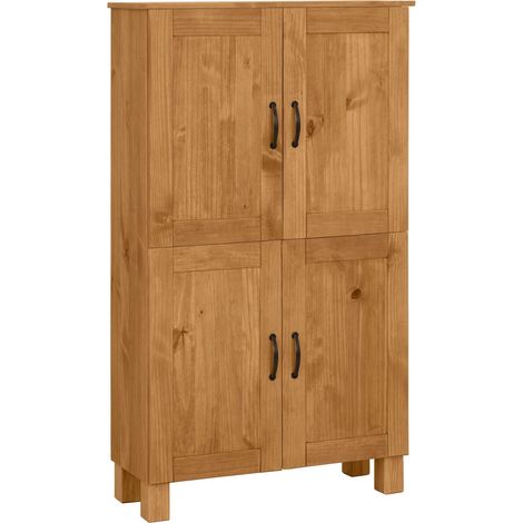 Armoire midi en bois massif avec 4 portes – 2 fenêtres teintées en cire – Style campagnard – Capacité de charge 20kg (1/5)