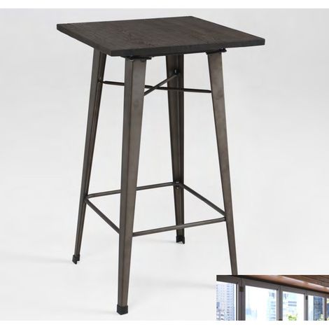 Mesa Taburete metal oxido tapa madera