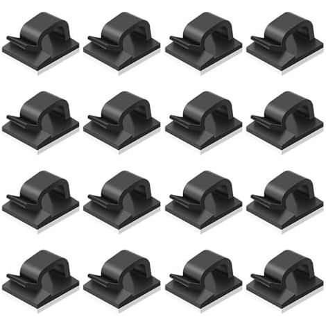 50 schwarze, selbstklebende Kabelclips aus Kunststoff, Haken zum Aufkleben ohne Bohren, Organizer für Schreibtisch und Auto, platzsparend (1/5)