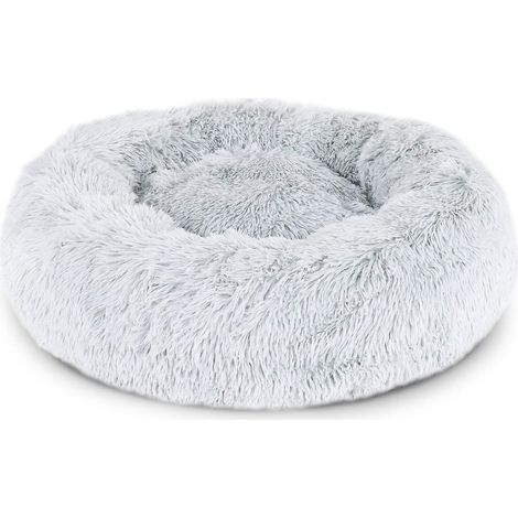 Panier Pour Chien 80cm Chau Peluche Lit Pour Chat Anti Dérapant Lavable Rond En Moelleux Coussin Anti Stress Lit Pour Chiens Et Chats (Gris Clair)