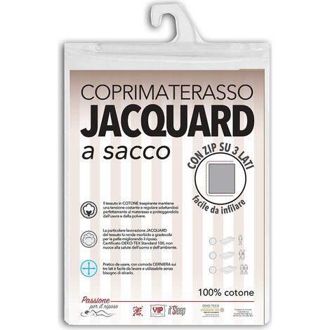 V.I.P. Very Important Pillow Sacco Coprimaterasso in Cotone Fasciato, Lavorazione Jacquard con Zip, Cerniera su 3 Lati, 125 x 200 + 27cm Piazza e Mezza (1/3)