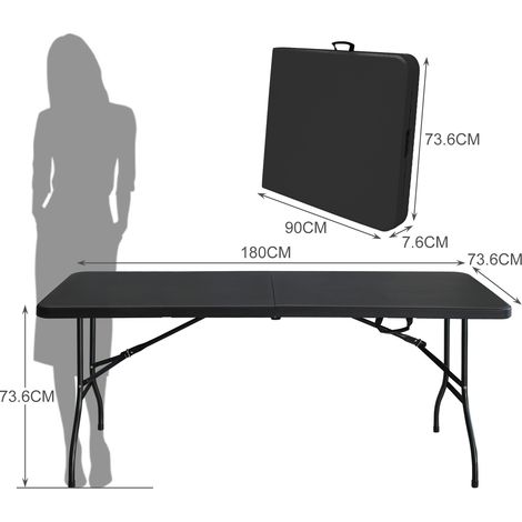 Tragbarer Klapptisch 180 cm, schwarz, Kunststoff und Eisen, mit Griff, 135 kg (1/4)