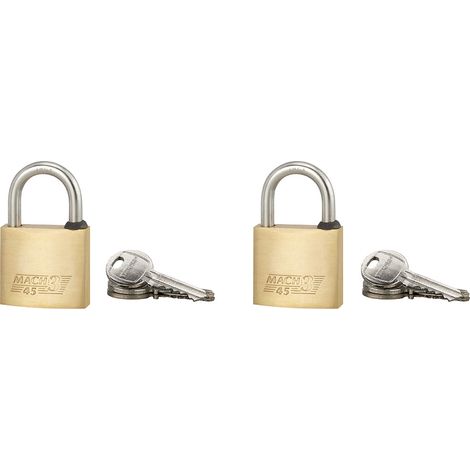 Set 2 pezzi Lucchetto Mach 3mm arco acciaio inox, ottone, da esterno, anticorrosione, 3x2 chiavi  - THIRARD