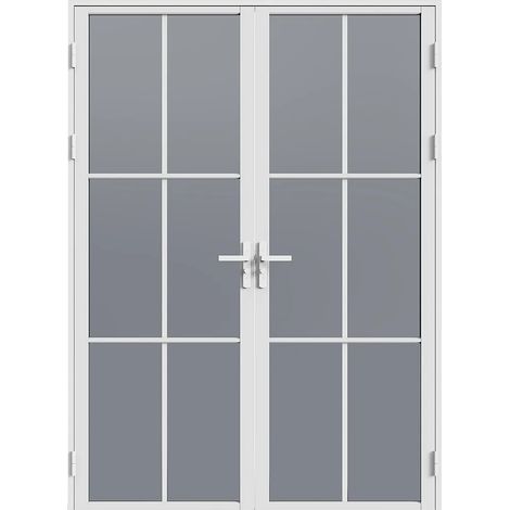 Bloc porte réversible à deux battants en aluminium et verre trempé fumé - 2 x H204 x L73 cm - Blanc - SEROTO (1/5)