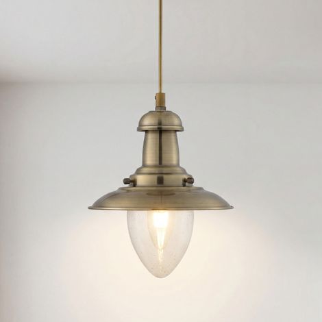 Hängelampe Metall Glas 18 cm breit H: max. 95 cm in Bronze E27 Maritim Pendelleuchte Küche Esstisch