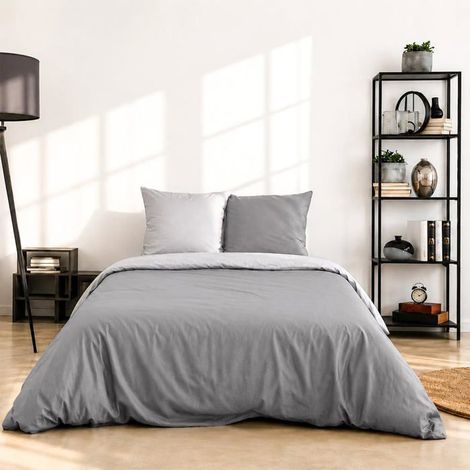 Parure de lit - CÔTÉ DÉCO - Bicolore uni - 100% coton - 220x240 cm + 2 taies 63x63 - OEKO-TEX (1/5)