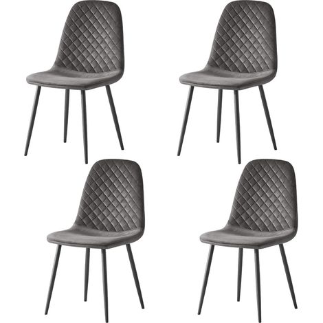 AINPECCA 4X Grey Dining Chairs Velvet Padded Seat Metal Legs Kitchen Home Office UK (1/5)
