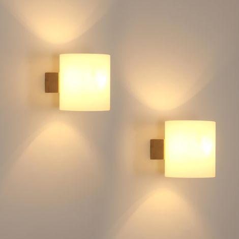 Applique Murale en Bois Massif,Lot de 2 Lampes Murale Rétro E27 en Verre,Luminaire d'Intérieur pour Chambre,Salon,Couloir,Escalier et Cafétéria (1/5)
