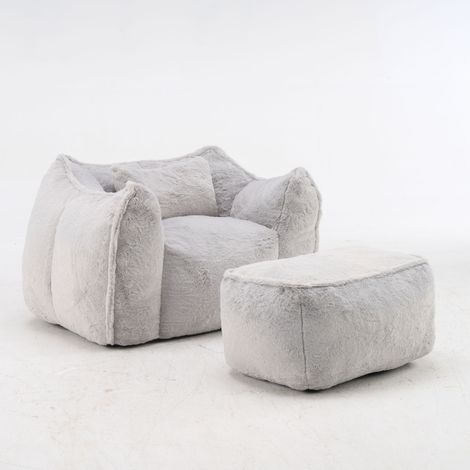 GagaFauteuil pouf géant en fausse fourrure, gris (1/5)
