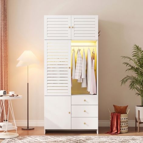 Accès Pratique et Tri Facile Armoire Penderie avec Éclairage LED 3 Tiroirs et Panier à Linge 90x50x200cm (1/5)