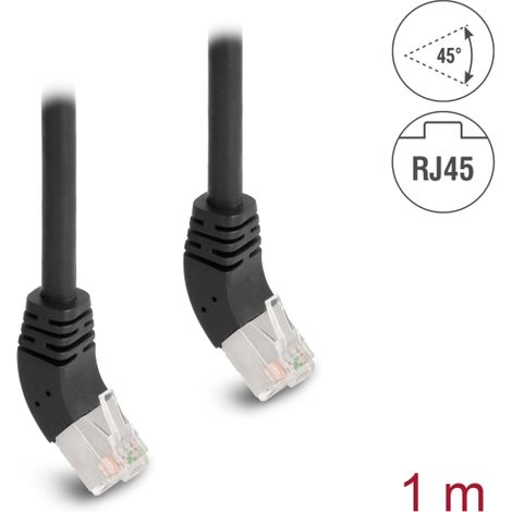 Delock Cable de red RJ45 Cat.6A S/FTP acodado 45Â° hacia arriba 1 m negro
