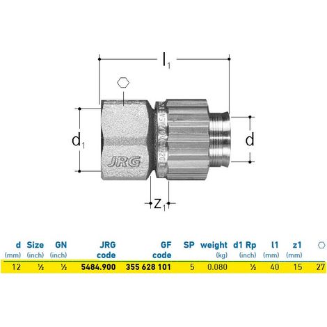 JRG Sanipex Collegamento bronzo, con filettatura interna, d.12 mm 355628101