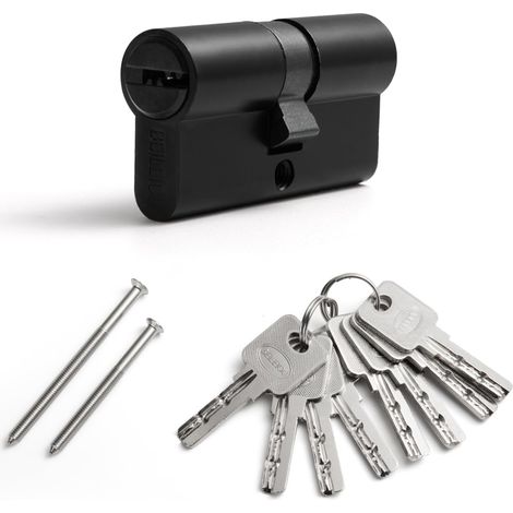 Cylindre de serrure, cylindre profilé 60 mm (30/30), serrure à cylindre avec 8 clés horizontales, serrure à cylindre en alliage de zinc, convient à la plupart des types de portes (1, noir, 30-30) (1/5)