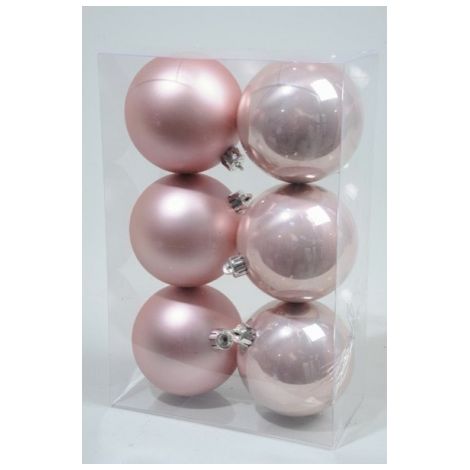 Decoración Navidad decoris Set 6 bolas rosa 8 cm