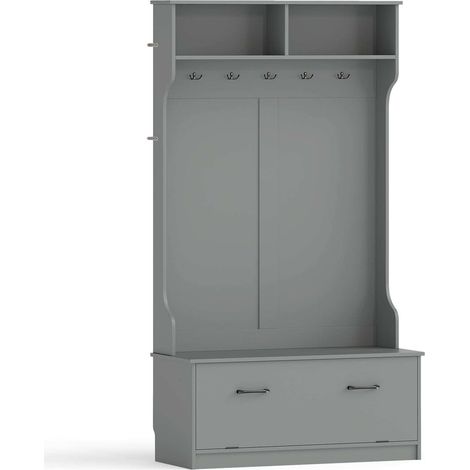 Grey Coat Rack with Shelves and Hooks - 2-in-1 Design