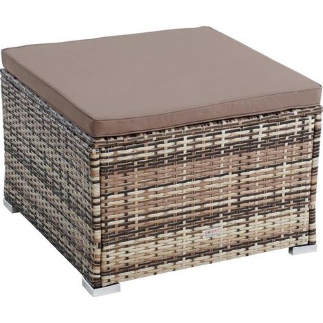 Rattanhocker Gartenhocker Hocker XXL Stuhl Polyrattan Sitzhocker Beige-Braun