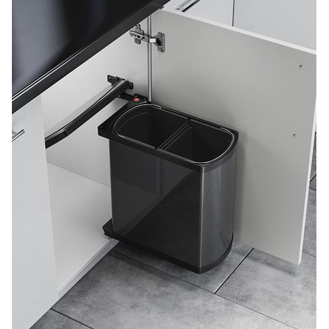 Poubelle encastrable pour porte battante 2 bacs 16L Hailo AS Duo (1/5)
