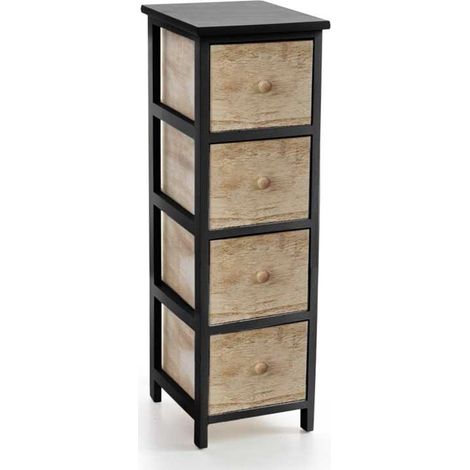 CASSETTIERA IN LEGNO NERO CON 4 CASSETTI IN COLORE NATURALE 26 X 32 X 80 CM (1/2)