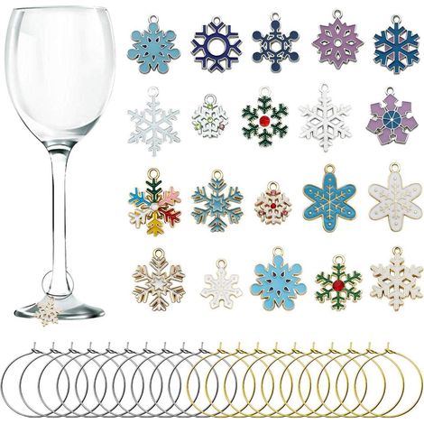 20x Weinglas-Anhänger Schneeflocke, Zinklegierung, Weihnachts-Deko, Getränkemarkierer (1/5)