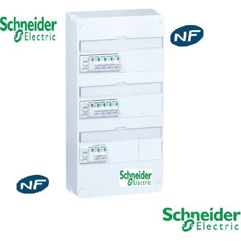 Schneider Electric – Coffret électrique 3 rangées T3-T5 – 2 interrupteurs différentiels 40A – 10 disjoncteurs – Montage apparent sur mur – Conforme NF et CE