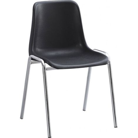 Stackable Polypropylene Chair with Chrome Legs for Dining Room, Office, or Kitchen - ORION91 CASTOR Monoblock Design in Black, Ergonomic and Durable for Various Settings. (1/5)
