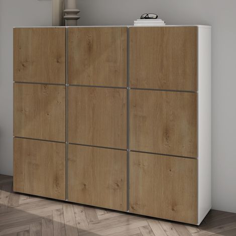 Mai & Mai Scarpiera Portascarpe 135x36x120cm, Porta Scarpe Armadio Scaffale Portascarpe 9 Ante + 18 Scomparti per Ingresso Soggiorno, Camera da Letto Schuhschrank02, Bianco opaco+Marrone chiaro