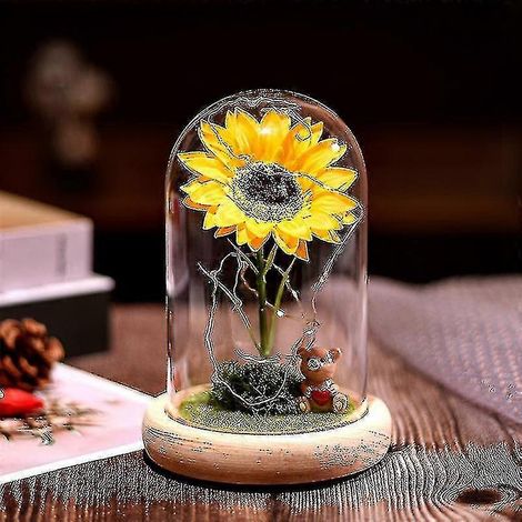 Regalos de girasoles para mujeres, para mamá, girasoles artificiales en cúpula de cristal, regalos únicos para cumpleaños, para ella, Navidad, San Valentín, bodas, Día de la Madre.