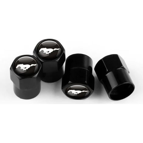 (Mustang noir) 4 bouchons de valve de pneu en métal avec badge Mustang ST RS, compatibles avec Fiesta, Focus, Fusion, Ranger, Explorer, Escape, Kuga et Ecosport