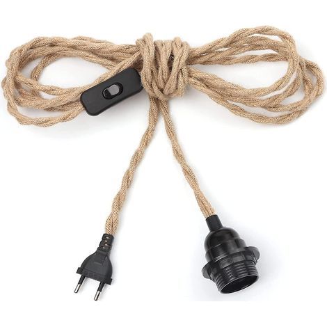 Hemp Rope Chandelier 4.5m Cable, E27 Socket Switch With Bulb Cable Wire, For Diy Lamp Pendant Light Industrial Pendant Light Chandelier Vintage Electr (1/5)