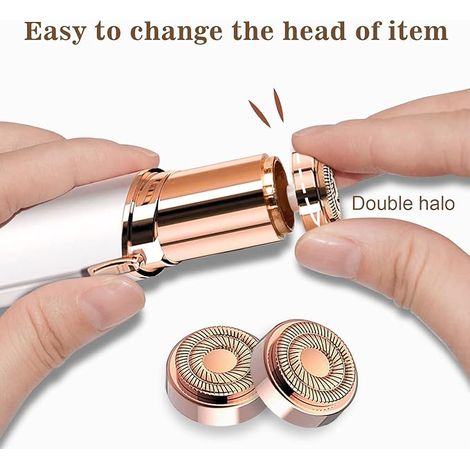 Épilateur pour femme, visage, rechargeable par USB, avec 2 têtes de rechange pour la lèvre supérieure, le menton et les poils courts (Blanc)-AquaForge (1/3)