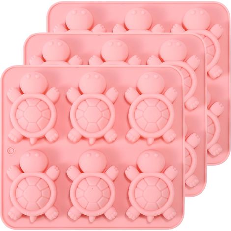 3pcs Silicone Turtle Cake Molds, Lovely Turtle Resin Moulds for Cake Gummy Jello 6-Cavity Design Animal Theme Cupcakes Decoration Baking Accessory for DIY Candy Chocolate Fondant (Pink)