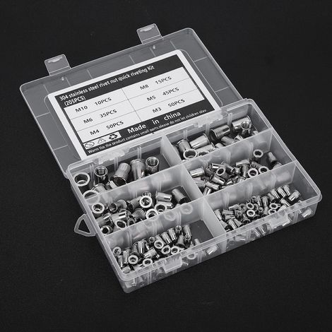 Kit de rivetage rapide de 205 écrous à sertir en acier inoxydable M3-M10 avec boîte transparente (1/5)