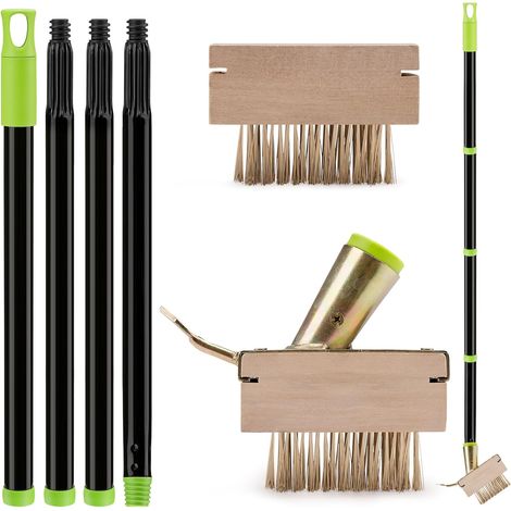 Brosse Désherbante Anti-Mousse pour Dalles et Allées Outil de désherbage à angle ergonomique 45°, soies laiton en V, tête à base bois. Livré avec 2 têtes de brosse (1/5)