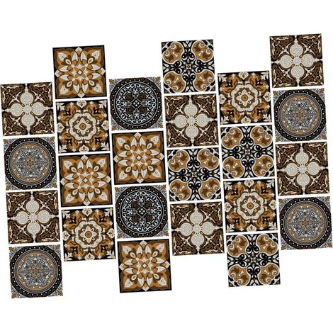 Autocollants Pour Carrelage Auto-adhésifs Étanches En Pvc Marron, Décor Mural Et Sol Vintage, Lot De 24 Pièces, Résistant à L'huile, Adaptés à La La Cuisine Et Salle De Bain (1/5)