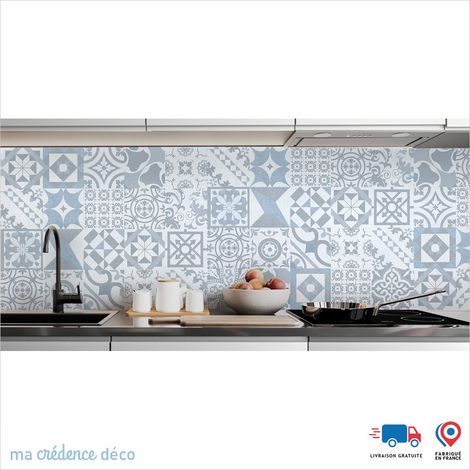 Crédence : Carreaux ciments antique 4 - Couleur Bleu mer - Alu composite - 120 - 60 (1/3)