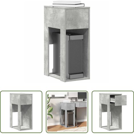 vidaXL Armoire PC - Support de tour d'ordinateur et tiroir gris béton 30x44x74 cm (1/5)