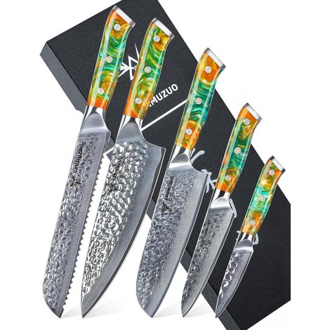 Chef Knife Set - 5 Piece Kitchen Knife Set - VG10 Ultra-Sharp Damascus Steel and Resin Handle - Yao Series (1/5)