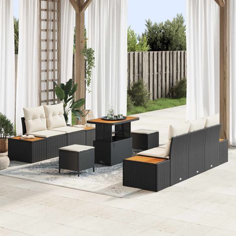 Salon de jardin modulable en rattan synthétique noir et crème avec rangements 8 pièces - PANGIVO (1/5)