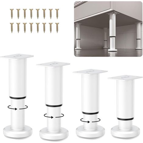 4 Pièces Pied de Meuble Reglable,Pieds de Meubles en Acier Inoxydable, réglables de 8 à 12 cm Pieds de Base, Pieds de Table, Pieds de canapé, Pieds d'armoire, Pieds de lit (Blancs) (1/5)
