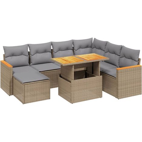 Maison Exclusive - Salon de jardin avec coussins 8 pcs beige résine tressée (1/5)