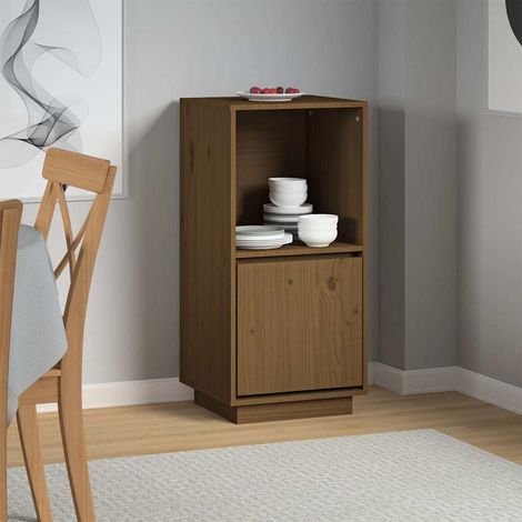 Aparador de madera maciza de pino marrón miel 38x35x80 cm (1/4)