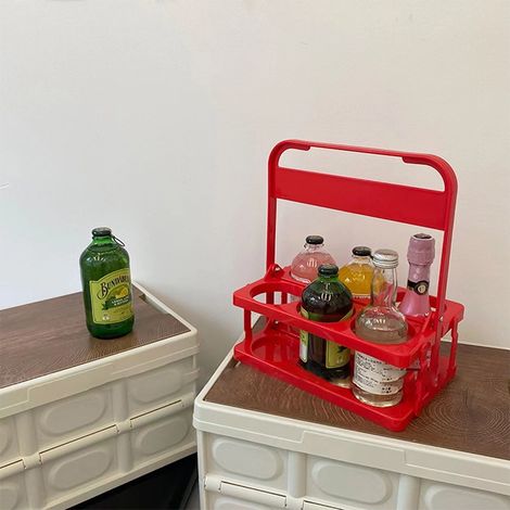 Porte-bouteilles portable, couleur unie, pliable, panier à bières de pique-nique avec poignée, rouge (1/5)