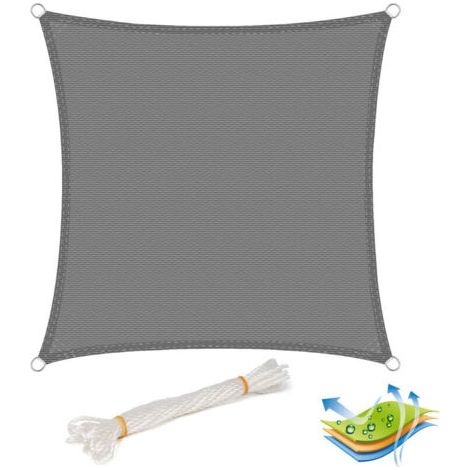 QORVA-Voile d’ombrage carré 4x4 m,en HDPE, protection contre le soleil avec protection UV pour jardin/terrasse, Gris