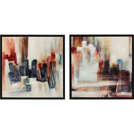 Quadri astratti su tela dipinti a mano, 40x40 cm, 2 pezzi, con cornice, ricchi di texture e multicolore.
