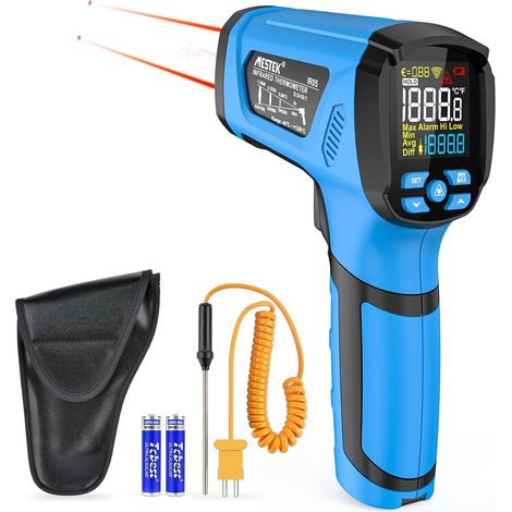 Thermomètre Infrarouge, Thermometre Laser et Sonde, -40℃ 1600℃(-40℉ 2912℉) Sans Contact, IR Pistolet de Température Digital LCD Alarme et Émissivité Réglable, pour Industrial Cuisine Pizza (1/5)